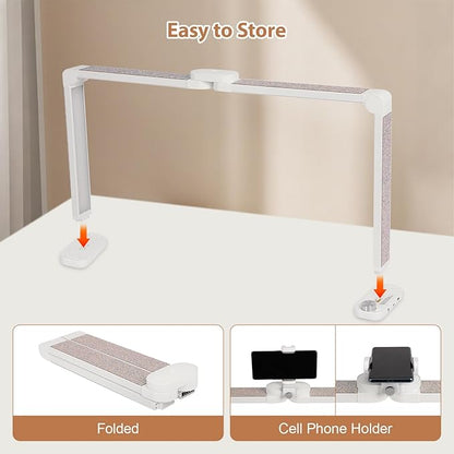 FAHKNS Large Half-Moon Light for Nail Desk, 34IN Foldable LED Lamp with Phone Holder, 3000-6000K Color Temperature, Stepless Brightness Adjustment, Nail Art, Tattooing, White with Diamonds
