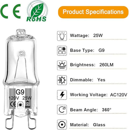G9 Halogen Bulbs 25W Dimmable T4/Q25/G9/CL/120V JD Type Halogen House Hold Light Bulb for Hanging Pendant Accent Type Spot Down Lamp Chandelier Sconce Fixture Lighting, Warm White 2700K (10 Pack)