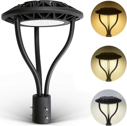 LED Post Top Light with Dusk to Dawn Photocell, 80W-100W-120W-150W Power Tunable, 3000K/4000K/5000K CCT Tunable, Outdoor Post Pole Lights for Garden Pathway Street Lighting, IP65 DLC ETL Listed
