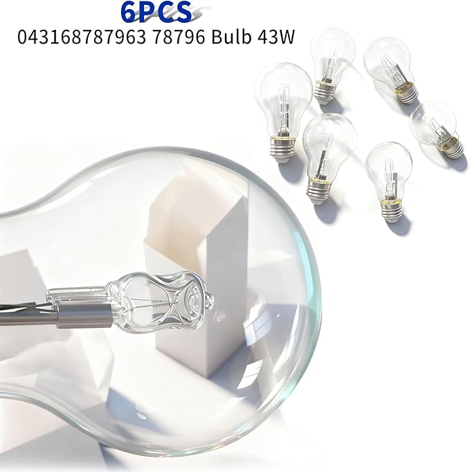 043168787963 78796 Halogen Light Bulbs 43 Watt 120V A19 Types E26 Thread for Types in Table Lamps and Enclosed Fixtures 6-Pack
