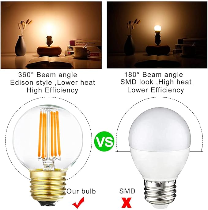 Leools Dimmable G16.5 LED Bulbs,6W E26 Edison LED Light Bulbs,Warm White 2700K,600lm,6W Equal 60 Watt,G50 Globe Light Bulb for Pendant Vintage LED Filament Edison Candle Bulb with Decorative, 6Pack.