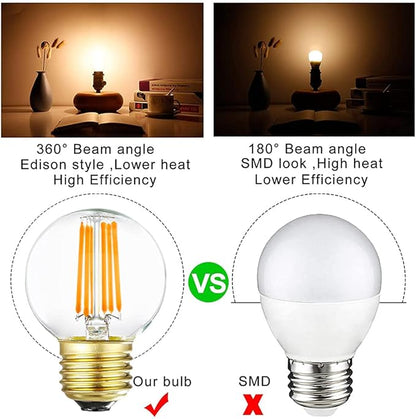 Leools Dimmable G16.5 LED Bulbs,6W E26 Edison LED Light Bulbs,Warm White 2700K,600lm,6W Equal 60 Watt,G50 Globe Light Bulb for Pendant Vintage LED Filament Edison Candle Bulb with Decorative, 6Pack.