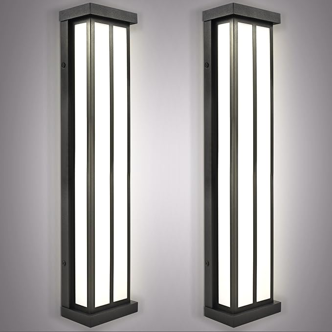 LUXRITE LED Outdoor Wall Sconce, 24in Outdoor Wall Light, Black Aluminum, 3CCT 3000K 4000K 5000K, 26W, ETL, IP65 Waterproof, Modern Exterior Lights for House, Porch, Patio, Front Door, Garage 2 Pack