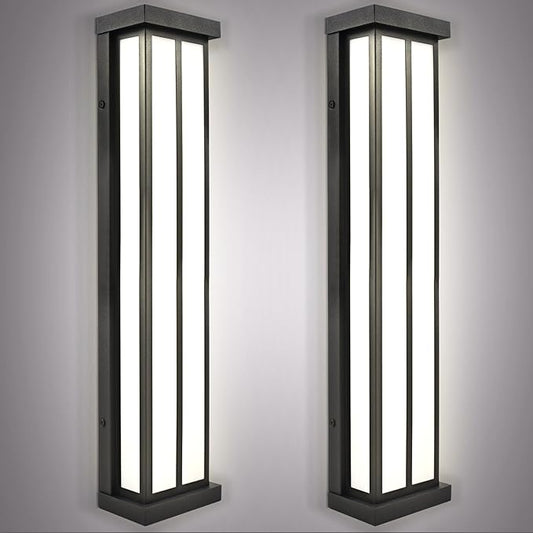 LUXRITE LED Outdoor Wall Sconce, 24in Outdoor Wall Light, Black Aluminum, 3CCT 3000K 4000K 5000K, 26W, ETL, IP65 Waterproof, Modern Exterior Lights for House, Porch, Patio, Front Door, Garage 2 Pack