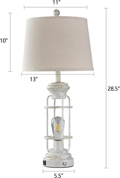 Farmhouse Lamps Set of 2, 28.5" Touch Lamps for Nightstand with USB C+A Ports, LED Bulbs Included