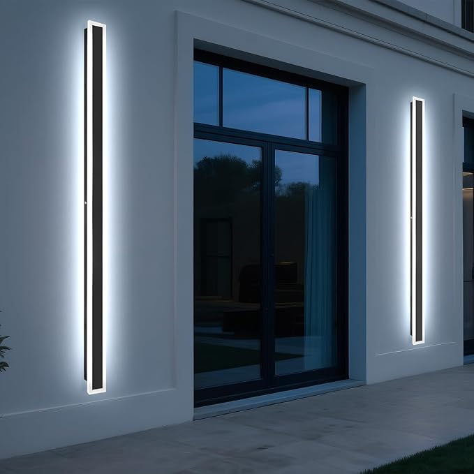 92.5 Inch 1 Pack Modern Outdoor Wall Light 3000K-6000K Dimmable Black Exterior Light Fixtures Wall Mount Ip65 Waterproof Modern Porch Lights Wall Sconce for Patio Garage Garden