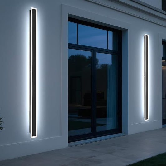 92.5 Inch 1 Pack Modern Outdoor Wall Light 3000K-6000K Dimmable Black Exterior Light Fixtures Wall Mount Ip65 Waterproof Modern Porch Lights Wall Sconce for Patio Garage Garden