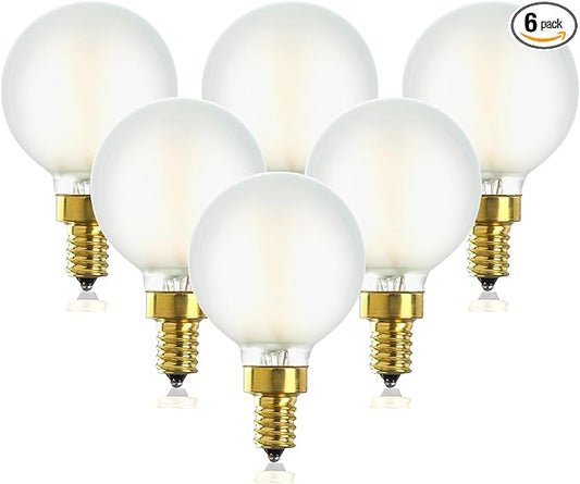 E12 Led G16.5 Bulb 4W,Dimmable E12 Candelabra Bulb 40 Watt,Soft White 3000K,Frosted Glass,Type G Bulbs for Chandelier,Vanity Light Bulbs,400lm,6 Pack