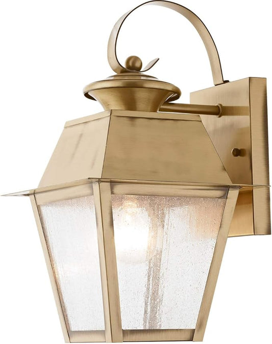Livex Lighting 2162-01 Transitional One Light Outdoor Wall Lantern from Mansfield Collection Finish, Antique Brass, 7.5" W x 12.5" H