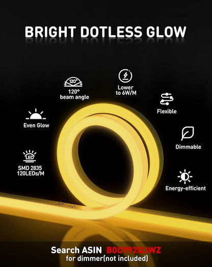 Shine Decor LED Rope Lights AC 120V, Connectable & Cuttable Dotless 120LEDs/M Eco Neon Strip Lighting, ETL IP65 Waterproof & Weather-Resistant for Home Commercial, 8x16mm, 2600K Warm White, 32.8FT