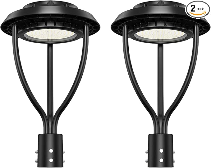 2Pack 60W LED Post Top Light with Photocell, 60W 48W 36W Adjustable 9000Lm 5000K Outdoor Pole Lights, IP65 Waterproof Post Light Fixtures for Garden Yard Pathway Lighting ETL DLC Listed AC100-277V