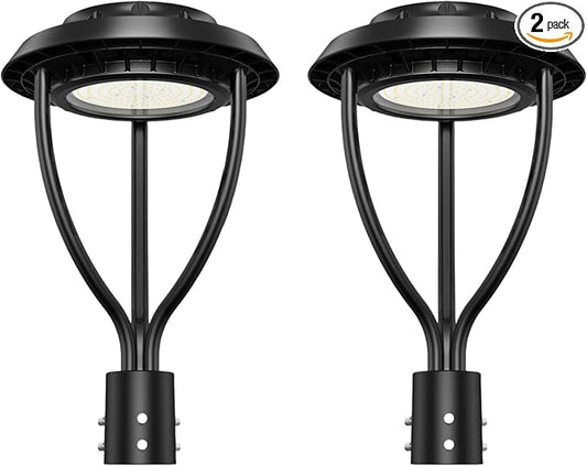 2Pack 60W LED Post Top Light with Photocell, 60W 48W 36W Adjustable 9000Lm 5000K Outdoor Pole Lights, IP65 Waterproof Post Light Fixtures for Garden Yard Pathway Lighting ETL DLC Listed AC100-277V