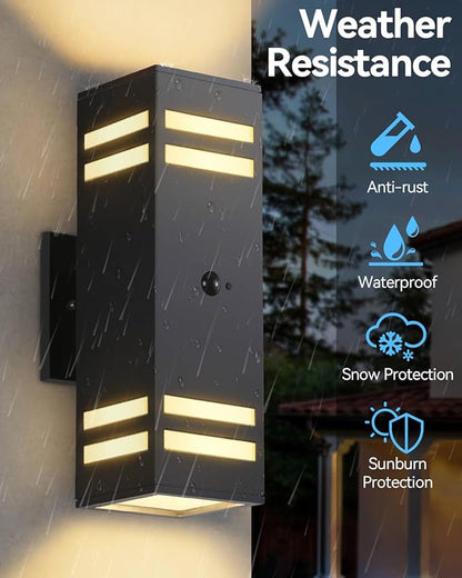 Motion Sensor Outdoor Lights 2 Pack, Modern Outdoor Wall Lights Black Exterior Lighting Fixtures, Square Motion Detector Lights for Outside, Waterproof Sconce for House Porch, Bulbs Included