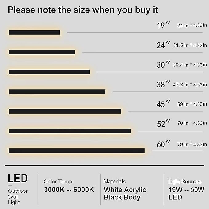 4.33in Wide Modern Outdoor Wall Light,1pcs 31in Exterior Wall Lights, Dimmable Outdoor Light Fixture IP65 Waterproof, Modern Long LED Sconce Lighting for Garage Front Door Porch