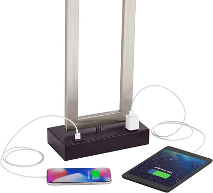 360 Lighting Todd Modern Table Lamp with Hotel Style USB and AC Power Outlet in Base 30" Tall Brushed Nickel Rectangle White Shade for Living Room Bedroom House Bedside Nightstand Home