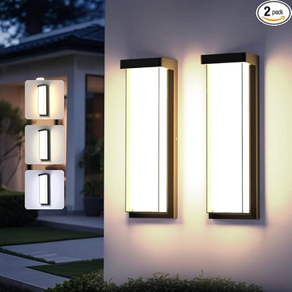 2Pack LED Outdoor Wall Lights Dimmable,3000K/4500K/6000K,16" IP65 Waterproof Black Exterior Wall Sconce Light Fixture for Porch,Garage,Entrance,Patio,Garden (2Pack)