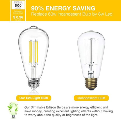 DAYBETTER 10 Pack LED Lights, Vintage LED Edison Bulbs 60 Watt Equivalent, ST58 Antique Filament Light Bulbs, E26 Dimmable Bulb with Neutral White 4000K, Brightness 8W, 800LM, Clear Glass