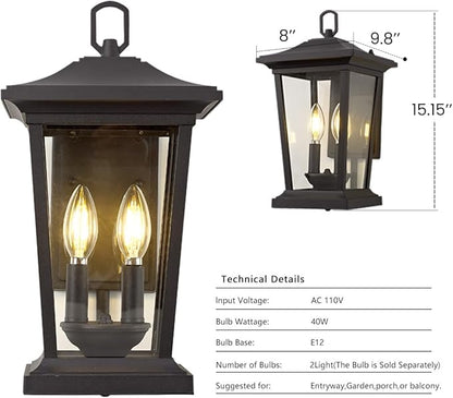 Outdoor Wall Lantern, Large Exterior Waterproof Wall Sconce Light Fixture, Black Anti-Rust Outside Porch Sconce Lights with Clear Glass