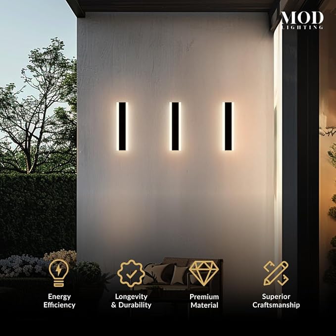 𝗠𝗢𝗗 𝗟𝗜𝗚𝗛𝗧𝗜𝗡𝗚 Haylen | Waterproof Outdoor Wall Light, LED Dimmable with Remote 3000K-6000K, Long Outdoor Porch Lights, Wired Lighting Fixture, Patio Exterior Wall Sconce, 1-Pack (Black, 12")