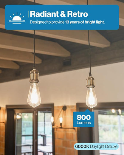 Sunco 50 Pack Edison Bulbs LED ST64, Clear Vintage Filament Waterproof Bulb, 800 LM, 8W (60W Equivalent), ST19, 6000K Daylight Deluxe, E26 Medium Base, Decorative Dimmable UL