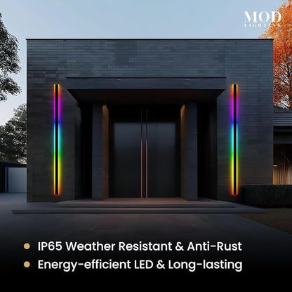 𝗠𝗢𝗗 𝗟𝗜𝗚𝗛𝗧𝗜𝗡𝗚 Haylen RGB | Long Outdoor Wall Lights, 7 Colors and 358 Light Effects, Dimmable with Remote Modern Linear Exterior Light Fixture, Waterproof Wall Sconce 70W, 1-Pack (RGB | 94")
