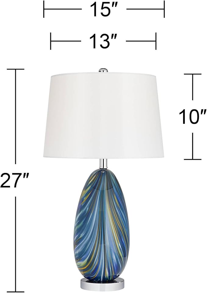 Possini Euro Design Pablo Modern Table Lamp 27" Tall Swirling Multi Color Blue Hand Blown Art Glass Metal White Tapered Drum Shade Decor for Living Room Bedroom House Bedside Home (Color May Vary)