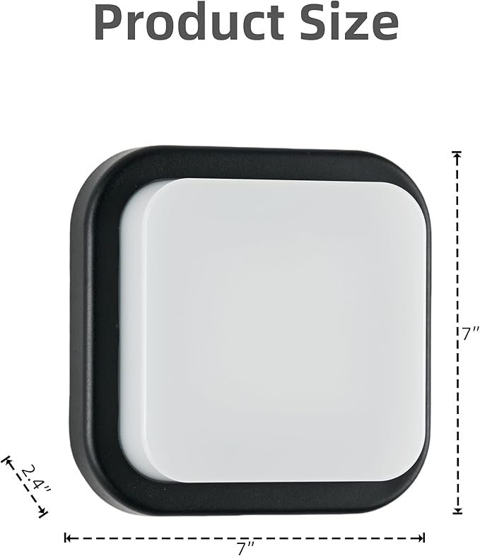 LANFU LED Modern Square Outdoor Wall Sconce Light 3000K Outside Light for House Patio, Black Warm White, IP64 Waterproof Exterior Wall（7inch）