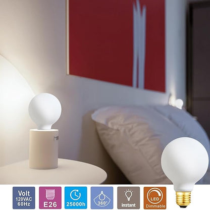 Leools Dimmable g25 led Frosted Bulb e26 led Globe Bulb 60w led Edison Bulb 4000K Daylight White 600lm ac120v 6w g80 Flick-Free Matt White led Globe Bulb for Vanity Light Bulbs 4Pack