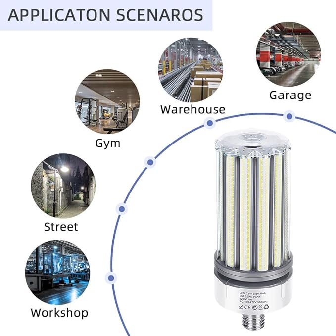 2 Pack 250W LED Corn Lights Bulb, E39 Mogul Base 5000K Daylight 32500LM Lamp, Replacement 950W att CFL HPS Metal Halide Bulbs, Large Area Lamp for Factory, Garage, Warehouse High Bay Lighting