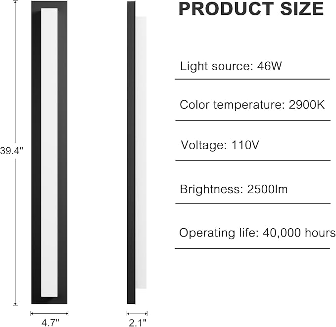 LamQee 39.4 in Aluminum Long Outdoor Wall Lights, 2900K 2500LM LED Waterproof IP65, Linear Modern Exterior Lighting Fixtures Wall Mount Outside Sconce Acrylic Shade for House Porch Patio Garage Door
