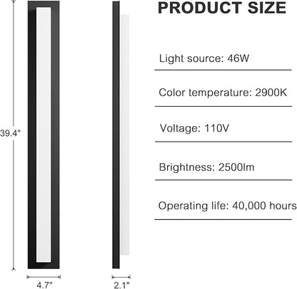 LamQee 39.4 in Aluminum Long Outdoor Wall Lights, 2900K 2500LM LED Waterproof IP65, Linear Modern Exterior Lighting Fixtures Wall Mount Outside Sconce Acrylic Shade for House Porch Patio Garage Door