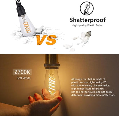 ST58 (ST19) Vintage Edison LED Bulb,Soft White 2700K,Antique Flexible Spiral LED Filament Light Bulb,600LM,6W Equivalent to 60W,CRI 80+,E26 Base,Clear Plastic,6 Pack
