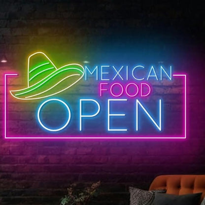 Mexican Food Open Neon Sign, 20" LED Restaurant Sign, Taco Bar Neon Light, Mexican Restaurant Decor