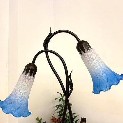 Bieye L10853 Lily Flower Blown Glass Accent Table Lamp for Living Room Bedroom Decoration (2-Light, Blue)