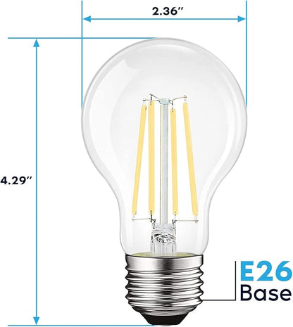 LUXRITE Vintage A19 LED Light Bulbs 100 Watt Equivalent, 1600 Lumens, 5000K Bright White, Dimmable Edison Light Bulbs, 12W, Damp Rated, UL Listed, Clear Glass Filament Bulb, E26 Medium Base (4 Pack)