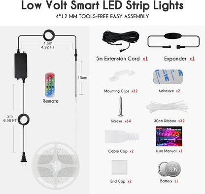 Shine Decor IP68 LED Strip Light 52.5 FT, DC 24V RGB+IC LED Strip Lights, Outdoor Rope Lights with Remote APP Control Music Sync, Color Chasing LED Lights Strip for Chrismas, Pool, Home Decor