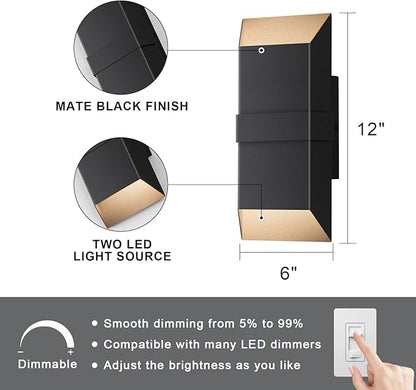 Outdoor Lights Fixture, Modern Led Wall Sconce Indoor, Black Exterior Wall Lights for House, Front Porch Light Outdoor Wall Mount, Patio Lights Fixture for Garage, Yard, 3000K