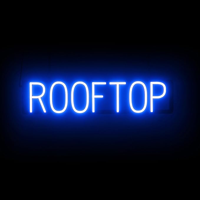 SpellBrite ROOFTOP Sign | Location-Related Sign with Neon Look, Blue LED Light Source | 27.8" x 6.3"