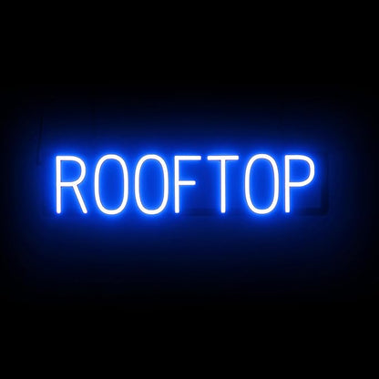 SpellBrite ROOFTOP Sign | Location-Related Sign with Neon Look, Blue LED Light Source | 27.8" x 6.3"