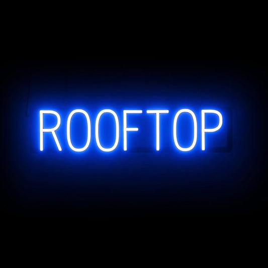 SpellBrite ROOFTOP Sign | Location-Related Sign with Neon Look, Blue LED Light Source | 27.8" x 6.3"