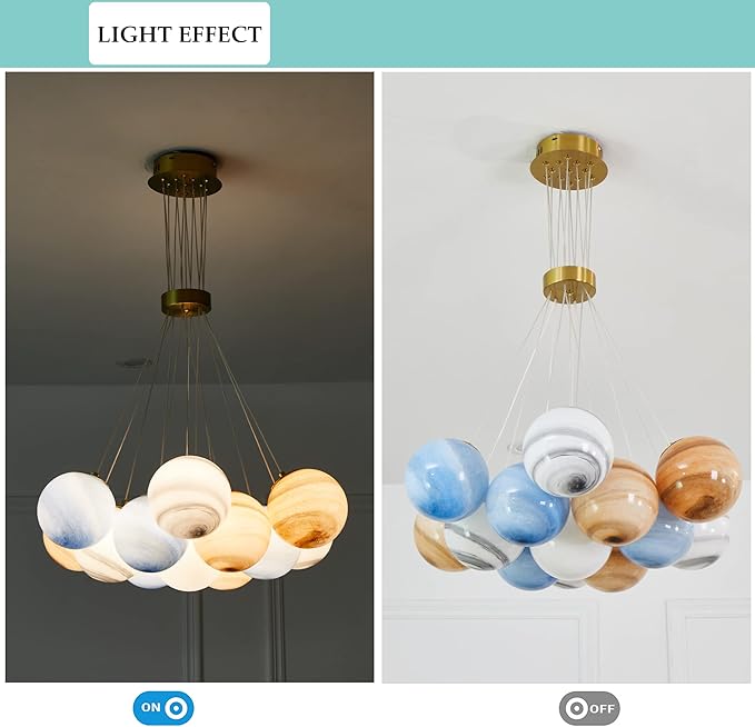 Unique Planet Chandelier Bubbles Ball Shape Pendant Light, Glass Hanging Light Fixture, Decorative Ceiling Chandelier, 7 Lights