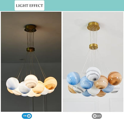 Unique Planet Chandelier Bubbles Ball Shape Pendant Light, Glass Hanging Light Fixture, Decorative Ceiling Chandelier, 7 Lights