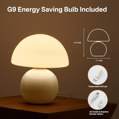 Mushroom Lamp Table Lamp for Bedroom,Desk Bedside Small Lamps for Living Room Night Stands,Mushroom Decor Cute Mini Modern Mid Century Lamps,Unique Aesthetic Home Living Room Decor(Cream)