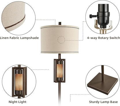 RORIANO 63'' Rustic Floor Lamp for Living Room with 2 Light Sources, Farmhouse Tall Standing Lamp with Amber NightLight, Vintage Lamp for Bedroom Reading Room Office, Bulbs Included (‎Brown)