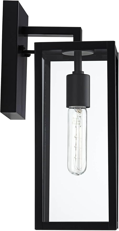 John Timberland Titan Modern Outdoor Wall Light Fixtures Set of 2 Mystic Black Rectangular Box Frame Dusk to Dawn 14" Clear Glass Panels for Post Exterior Barn Deck House Porch Yard Patio