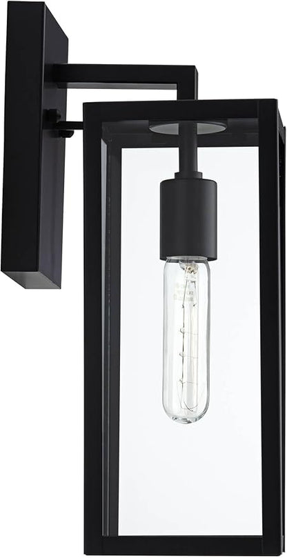 John Timberland Titan Modern Outdoor Wall Light Fixtures Set of 2 Mystic Black Rectangular Box Frame Dusk to Dawn 14" Clear Glass Panels for Post Exterior Barn Deck House Porch Yard Patio