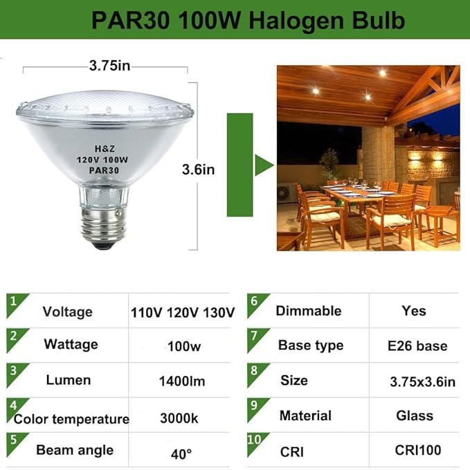 H&Z Par30 Short Neck, 6 Pack Par30s Halogen 100W 120V, Par30 Dimmable Warm White 3000K, 100W Par30 Flood Light with E26 Medium Base for Recessed Trim Lighting, Track Light