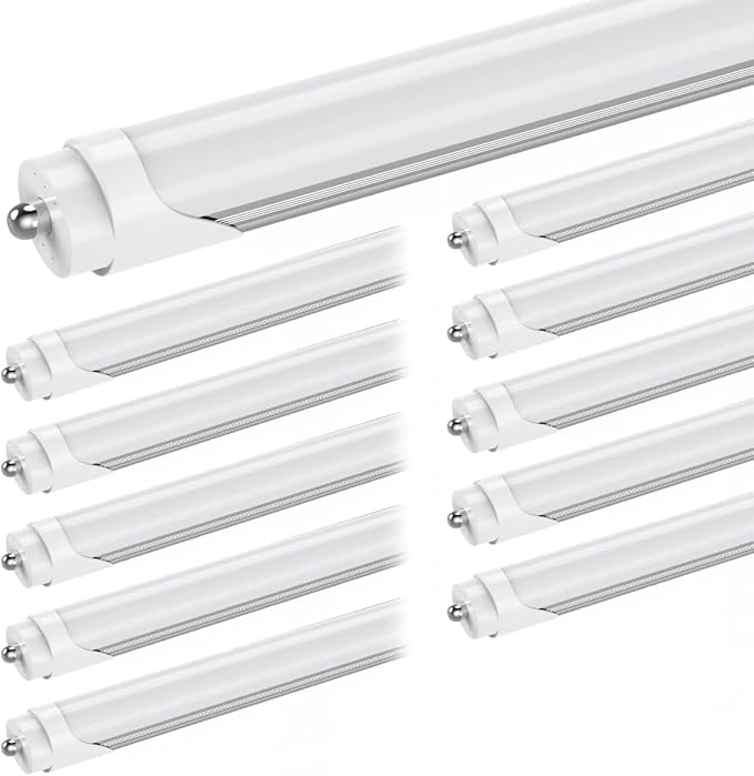 CNSUNWAY 8FT T8 LED Tube Lights (10 Pack) - 50W (130W Equiv.) High-Output 5000K Daylight, 5400LM, FA8 Single Pin Ballast Bypass, Frosted Cover for T8/T10/T12 Fluorescent Replacement in Garage, ETL