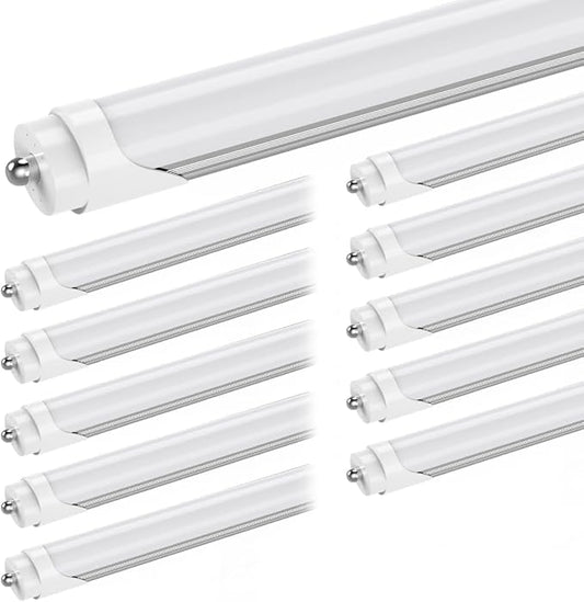 CNSUNWAY 8FT T8 LED Tube Lights (10 Pack) - 50W (130W Equiv.) High-Output 5000K Daylight, 5400LM, FA8 Single Pin Ballast Bypass, Frosted Cover for T8/T10/T12 Fluorescent Replacement in Garage, ETL