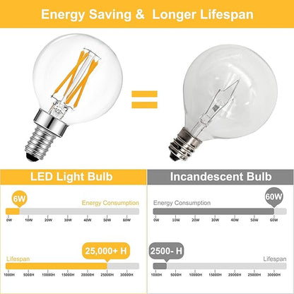 BRIMAX 10 Pack G16.5 Light Bulbs,Small Globe Bulbs Dimmable 6W E12 LED Bulbs,Equivalent 60W 580lm, 2700K Warm White,AC120V,Flicker Free for Ceiling Fans Pendant Chandelier Bathroom